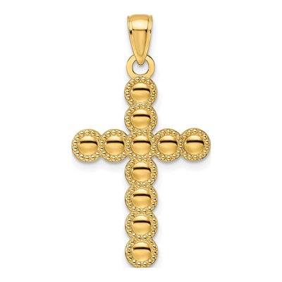 14K Yellow Gold Beaded Circles Cross Pendant