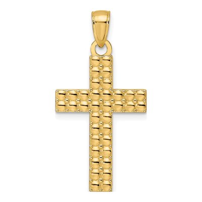 14K Yellow Gold Textured Cross Pendant