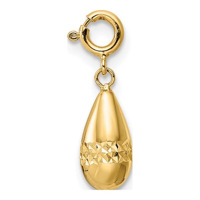 14K Yellow Gold Diamond-Cut Teardrop Charm