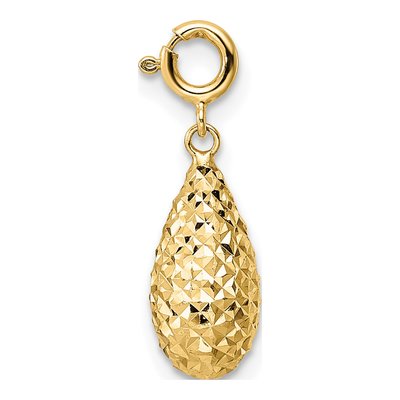14K Yellow Gold Diamond-Cut Teardrop Charm
