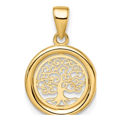 14K Yellow Gold Tree of Life Circle Pendant