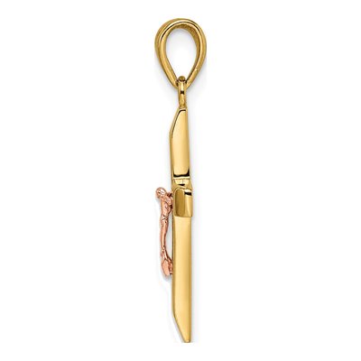 14K Two-Tone Yellow And Rose Gold With White Rhodium Beveled Medium Crucifix Pendant – view 3