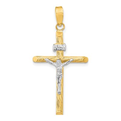 14K Yellow Gold INRI Crucifix Cross Pendant