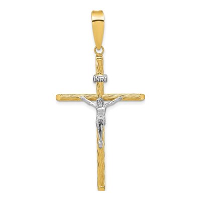 14K Yellow Gold INRI Crucifix Cross Pendant