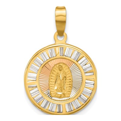 14K Yellow Gold CZ Our of Guadalupe Pendant