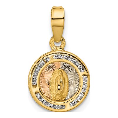 14K Yellow Gold CZ Our of Guadalupe Pendant