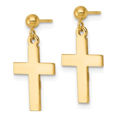 14K Yellow Gold Cross Dangle Earrings – view 3