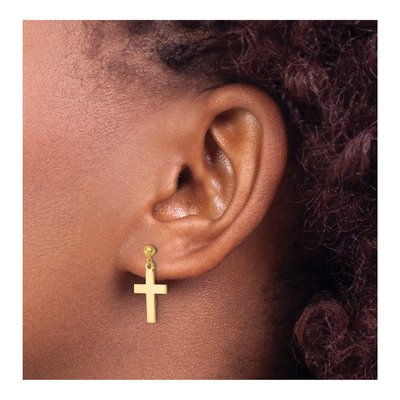 14K Yellow Gold Cross Dangle Earrings – view 4