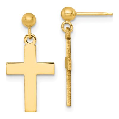 14K Yellow Gold Cross Dangle Earrings