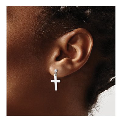 14K White Gold Cross Dangle Earrings – view 4