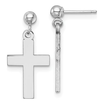 14K White Gold Cross Dangle Earrings