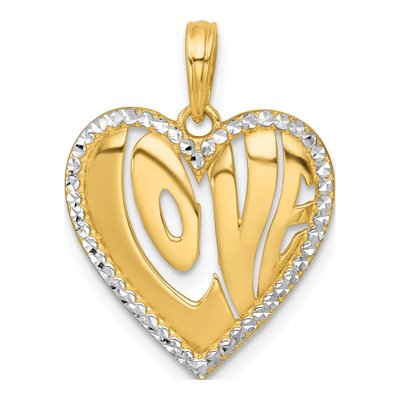 14K Yellow Gold LOVE Heart Cut-Out Pendant