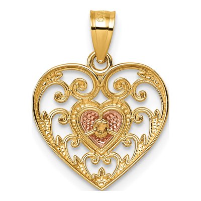 14K Two-Tone Gold Filigree Heart Pendant – view 4