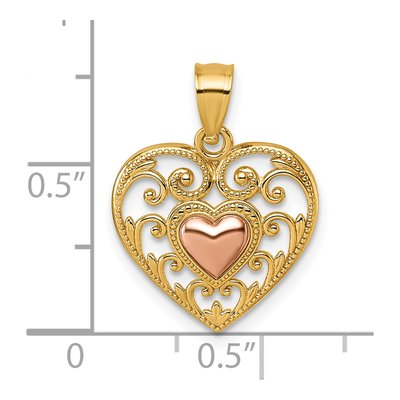 14K Two-Tone Gold Filigree Heart Pendant – view 5