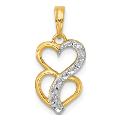 14K Yellow Gold Two Hearts Pendant