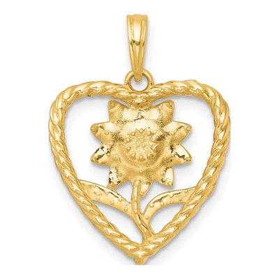 14K Yellow Gold Flower Twisted Heart Pendant – view 4