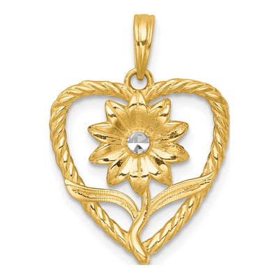 14K Yellow Gold Flower Twisted Heart Pendant