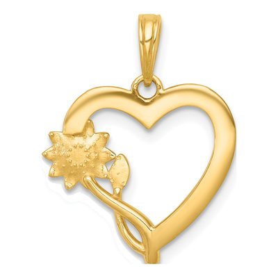 14K Yellow Gold Flower on Heart Pendant – view 4