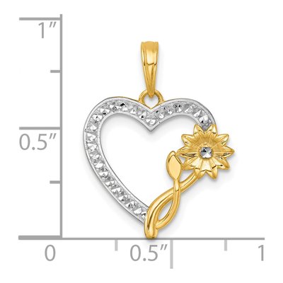 14K Yellow Gold Flower on Heart Pendant – view 5