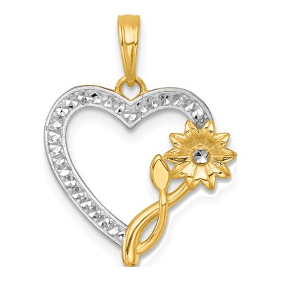 14K Yellow Gold Flower on Heart Pendant