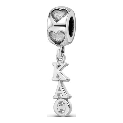 Kappa Alpha Theta Sterling Silver Rh-Plate Vertical Letters Heart Bead