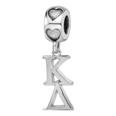 Kappa Delta Sterling Silver Vertical Letters on Hear Bead
