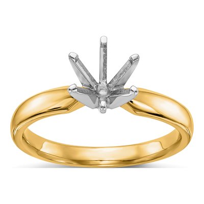 14K Two-Tone Gold Medium-Weight Comfort-Fit 6-Prong Round Solitaire Ring Mounting – view 7