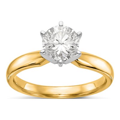 14K Two-Tone Gold Medium-Weight Comfort-Fit 6-Prong Round Solitaire Ring Mounting