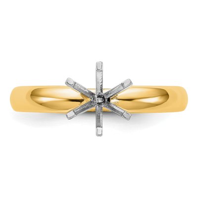 14K Two-Tone Gold Medium-Weight Low-Shoulder Comfort-Fit 6-Prong Round Solitaire Ring Mounting – view 5