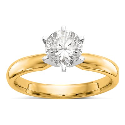 14K Two-Tone Gold Medium-Weight Low-Shoulder Comfort-Fit 6-Prong Round Solitaire Ring Mounting