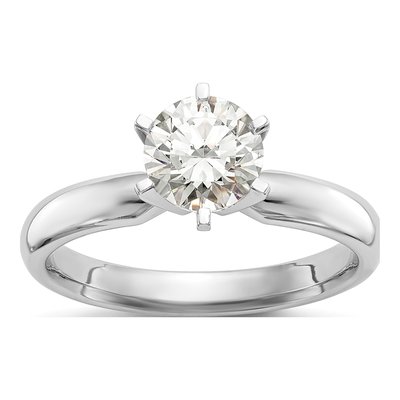14K White Gold Solitaire 6-Prong Ring Mounting
