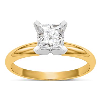 14K Two-Tone Gold Princess Solitaire Ring Mounting
