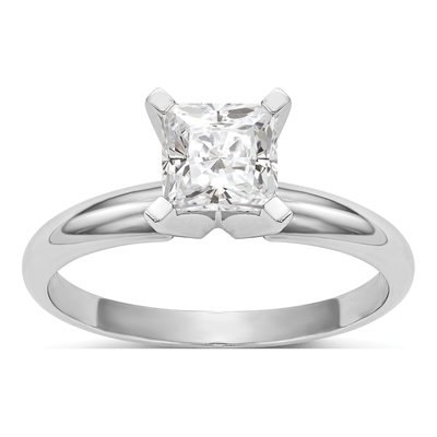 14K White Gold Princess Solitaire Ring Mounting