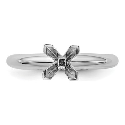 14K White Gold Medium-Weight Half-Round V-End Princess Solitaire Ring Mounting – view 4