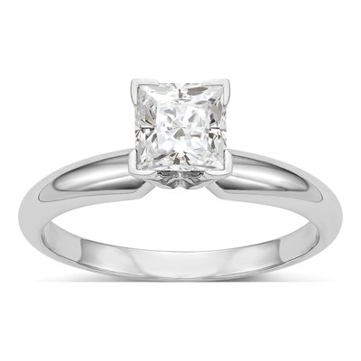 14K White Gold Medium-Weight Half-Round V-End Princess Solitaire Ring Mounting