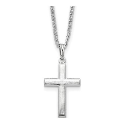 Rhodium-Plated Cross Necklace, 18 in
