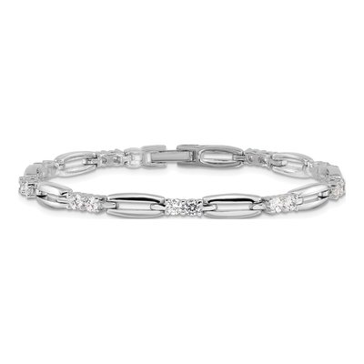 Rhodium-Plated CZ Link Bracelet – view 3