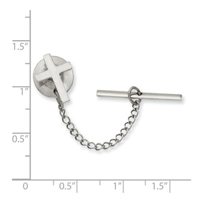 Men's Rhodium-Plated Cross Tie Tac – view 3