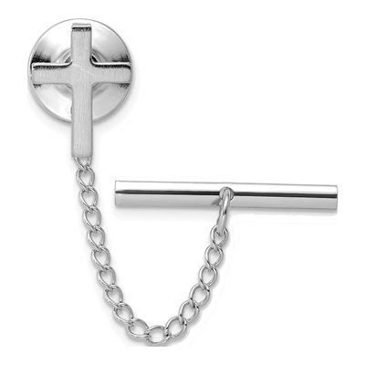 Men's Rhodium-Plated Cross Tie Tac