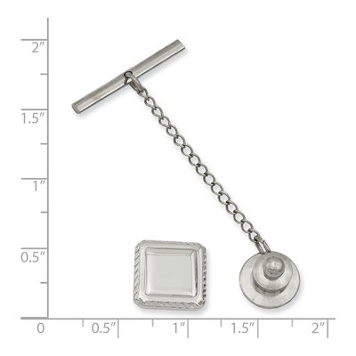 Fashion Kelly Waters Rhodium-Plated Square With Textured Edge Engravable Tie Tac – view 3