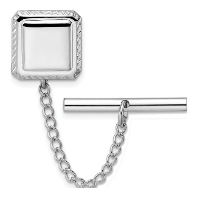 Fashion Kelly Waters Rhodium-Plated Square With Textured Edge Engravable Tie Tac