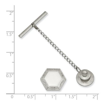 Rhodium Hexagon Engravable Tie Tac – view 3
