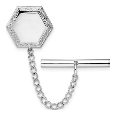 Rhodium Hexagon Engravable Tie Tac