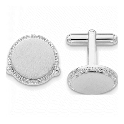 Rhodium-Plated Satin Round Cuff Links