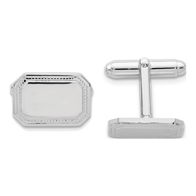 Men's Rhodium-Plated Engravable Rectangle Cuff Links