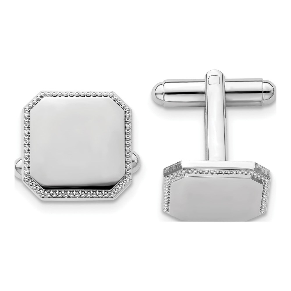 Engravable Square Cuff Links, Rhodium-Plated