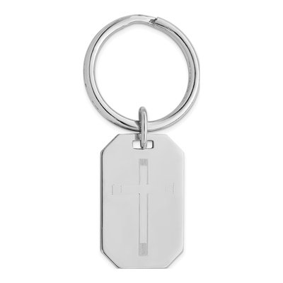 Engravable Cross Key Ring, Rhodium-Plated