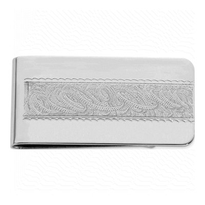 Rhodium Money Clip with Swirl Pattern