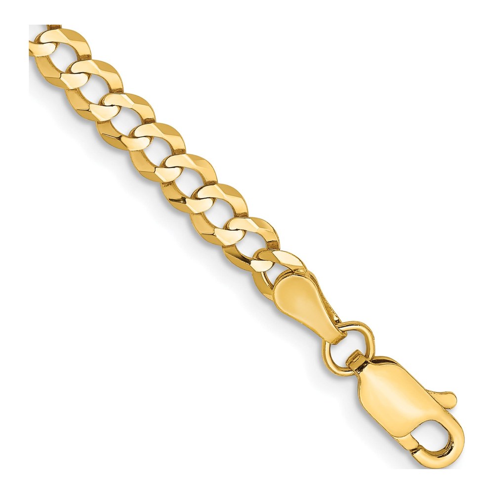 14K 9 Inch 3.7mm Lightweight Flat Cuban Chain Anklet with Lobster Clasp