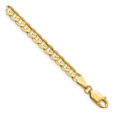 14K Yellow Gold 3.8mm Open Concave Curb Chain Bracelet